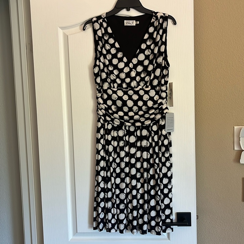 Eliza J Black White Polka Dot Dress Women's Size 12 NWT